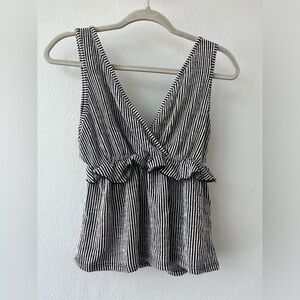 Black and white deep V striped top